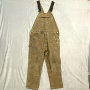 Vintage Carhartt Overalls Mens 40x32 Beige Tan Double Knee Duck Canvas 90s